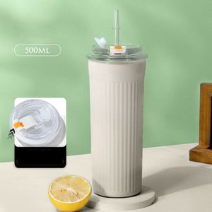 <b>Large</b> Capacity 316 Stainless Steel Thermal <b>Cup</b> for Women, Portable High-Beauty with Straw, Simple Dual-Drink Coffee <b>Cup</b> - Product Image 4