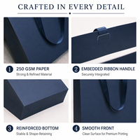 Sacs shopping en papier bleu marine de luxe personnalisés avec logo, poignées en ruban, emballage cadeau recyclable pour vêtements, vente en gros