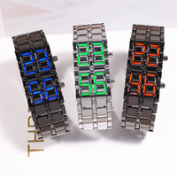 Montre-bracelet électronique à affichage LED de luxe unisexe, cadran en lave rouge et bleu LED, montre de sport pour hommes et femmes