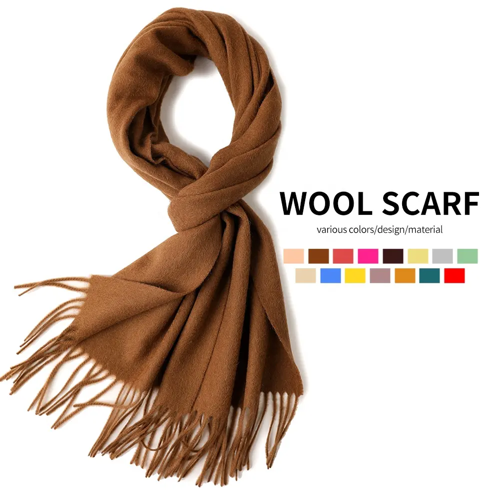 Custom Logo Winter Ladies Cashmere 100% Wool Scarves Shawls Designer Luxury Long Tassel Pashmina Wool Scarf for Women