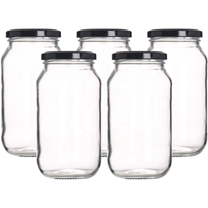 16 oz 32 oz <span class=keywords><strong>500</strong></span> <span class=keywords><strong>ml</strong></span> 1000ml chiaro bocca larga salsa di peperoncino sottaceti vaso di <span class=keywords><strong>vetro</strong></span> rotondo con coperchio in metallo nero - Product Image 3