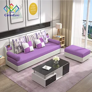 Sofa Lebar 3 Dudukan Modern dengan Bangku Kaki Spons Kain CEFS032 untuk Ruang Tamu