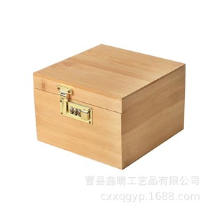 Boîte de rangement en bois avec serrure à combinaison, organisateur de bureau rectangulaire, couleur bois naturel D58 - Product Image 3