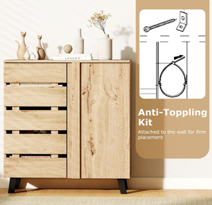 <span class=keywords><strong>Meuble</strong></span> à chaussures en bois à 4 niveaux avec porte à lattes et étagères amovibles – Armoire de rangement gain de place pour couloir - Product Image 5