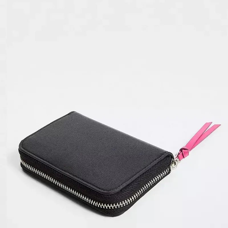 Anti-RFID Small Mini Ladies Purse Bifold Genuine Leather Women Wallet with Zipper