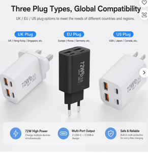 Nouveau chargeur mural USB 4 ports 72W PD3.0 à charge rapide pour ordinateur portable et téléphone portable, type C, pliable, respectueux de l'environnement, compatible US/EU/UK/AU - Product Image 1