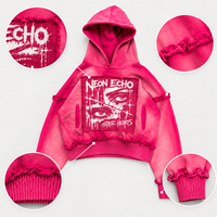 Sweats à capuche streetwear en gros 480 GSM surdimensionnés épais personnalisés délavés à l'acide imprimés en 3D effilochés déchirés unisexe pull-over OEM