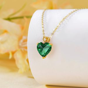 Collar de Oro de 14K con Doble Corazón Entrelazado, Colgante de Esmeralda Tallada en Forma de Corazón, Piedra de Nacimiento de Mayo, Joyería Bohemia con Gemas, Regalo para Damas - Product Image 4