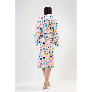 เสื้อคลุมมีฮู้ดแขนยาวผ้าฟลีซเนื้อนุ่มสำหรับผู้หญิงพร้อมลายจุดสีสันสดใสชุดนอนลำลองสีขาวขนาดใหญ่ - Product Image 1