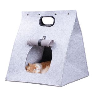 Casa de fieltro para gatos color chocolate gris claro, plegable y portátil, cama para mascotas para viajes - Product Image 2