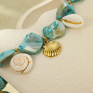 בוהמיאן כחול כוכב פגז תליון שרשרת קסם פנינה ים חילזון ים הצהרת ים נירוסטה תכשיטים - Product Image 4