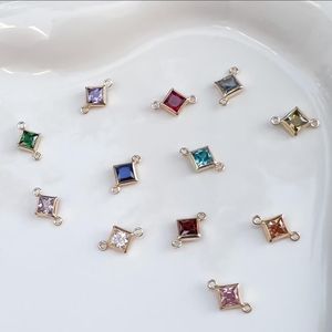 スクエア誕生石コネクタゴールドシルバーローズゴールド永久ジュエリー、ジュエリー製作コネクタ - Product Image 1