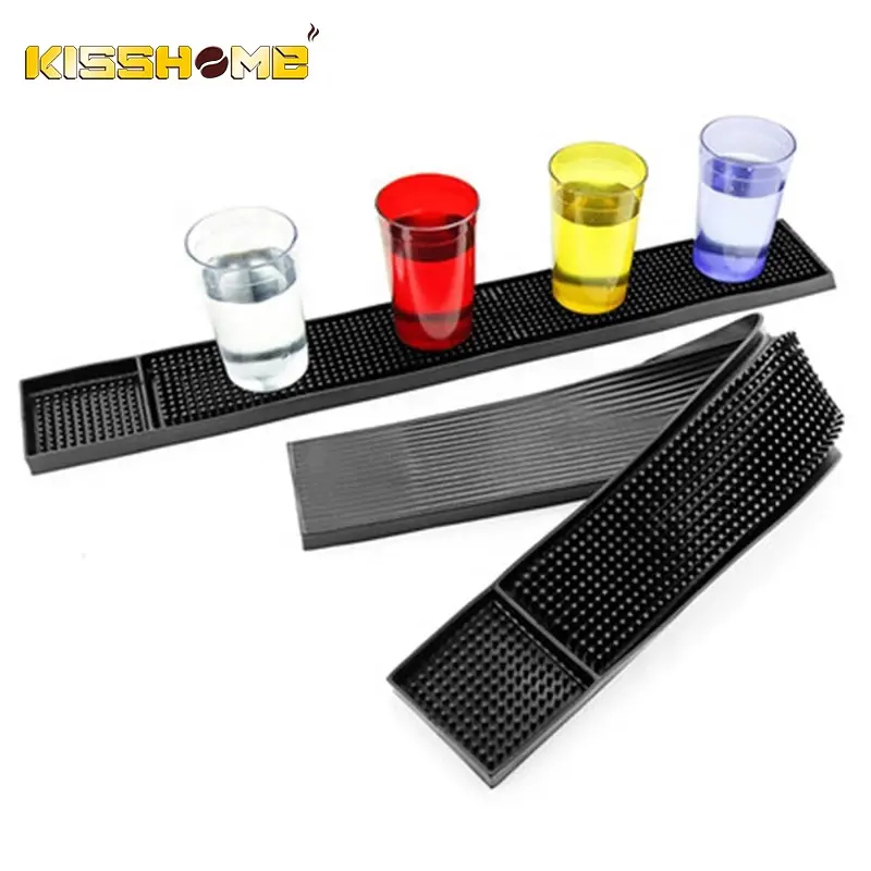 Custom Personalized Anti-Slip 60*8Cm Black Runner Service Spill Silicone Tamping Mat Coaster Beer Coffee Rubber Bar Mat