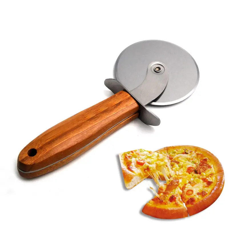 Coupe-pizza à roue unique avec manche en bois Coupe-rouleau à gâteau en métal Outil de cuisson pour pizza et gâteau