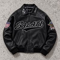 Veste en cuir patchwork personnalisée avec broderies en strass, style vintage, veste de baseball universitaire, veste bomber varsity pour hommes