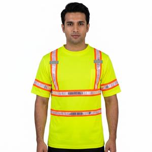 T-shirts de travail unisexes respirants en coton à manches courtes et bandes réfléchissantes – Offre spéciale - Product Image 1