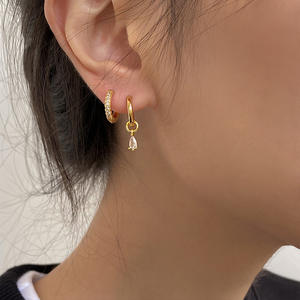 Grandes soldes Vente en gros Mode Boucles d'oreilles créoles en acier inoxydable plaqué or 18 carats avec zircon de luxe pour femmes - Product Image 5