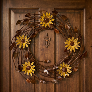 Corona de Girasoles de Metal Rústico, Flores Decorativas Hechas a Mano, Corona Redonda sin Luces para Colgar en la Puerta o Pared - Product Image 6