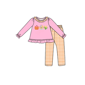 Conjunto de 2 piezas de ropa a juego para hermanos, con bordado de calabaza de Halloween y espantapájaros, pelele de manga larga para niños y niñas - Product Image 2