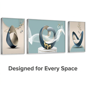 Dipinti e Opere d'Arte da Parete, Triptico in Porcellana Cristallina con Cornice, Stile Lussuoso e Astratto, Set Moderno e Minimalista per Soggiorno - Product Image 3