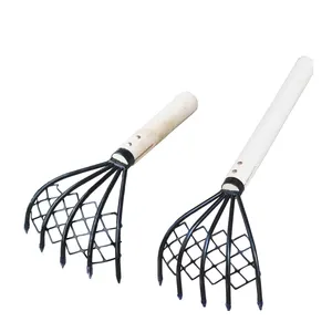 5-Tine carbon steel stainless steel with Mesh Net Clam Fork Short Wooden Handle Ergonomic Non-Slip Lightweight Sturdy with mesh
