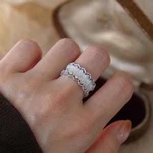 S925 Pure Silver Vintage Hollow Lace Striped <b>Ring</b> for Women Fashionable Antique Style Inlay Delicate and Cool <b>Opening</b> <b>Ring</b> - Product Image 3