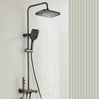 Ensemble de douche de qualité supérieure noir gris anthracite à touches piano avec affichage numérique LED, mitigeur de douche pluie en aluminium spatial pour salle de bain