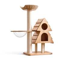 En gros Arbre à chat moderne en bois de chêne de style japonais, tour griffoir avec lit pour chat intégré, gain de place, durable, mobilier pour animaux de compagnie