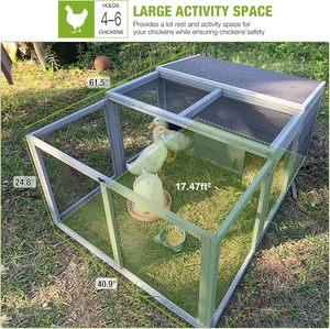 Secure Luxury Rectangular Wooden Chicken Coop <b>Outdoor</b> <b>Rabbit</b> Hutch Run for <b>Rabbits</b> Chickens Guinea Pigs 61.5" L X 40.9" W - Product Image 4