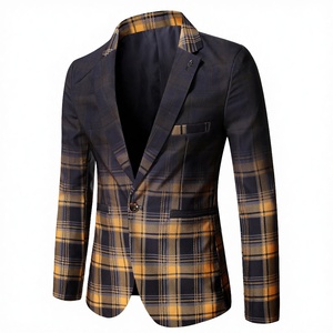 Costumes d'affaires pour hommes, blazer à carreaux, veste de costume à motif dégradé, coupe slim, décontracté, 100% coton, grande taille, automne hiver 2022 - Product Image 4