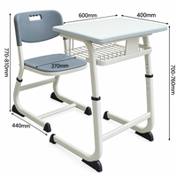 Ensemble chaise et bureau d'écolier réglables en hauteur avec panier de rangement, mobilier de classe moderne en métal pour l'école primaire