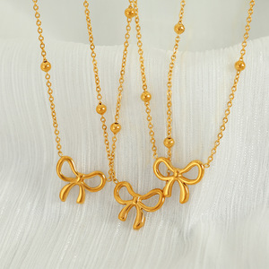 Women's Bowknot Stainless Steel Necklace And <b>Bracelet</b> <b>Set</b> Gold Color Party Fashion Jewelry - Product Image 4