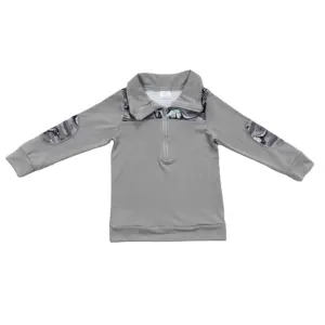 Bulk supply RTS no moq children zip polo tops kids boys grey clothing baby dinosaur t shirts