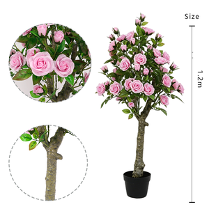 Bonsaï de roses artificielles réaliste fait main, pour mariage, intérieur, sol, toucher naturel, populaire, décorations de vitrine - Product Image 2