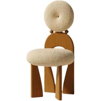 Chaises de salle à manger nordiques crème avec structure en bois massif, design boucles, rembourrées en laine d'agneau, modernes, pour la maison, le bureau et la cuisine