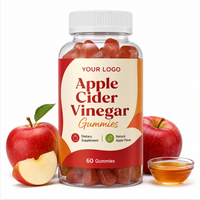 Complément alimentaire en gommes au vinaigre de cidre de pomme, marque privée OEM/ODM, pour adultes, certifié Halal/Kosher, 60 gommes/flacon