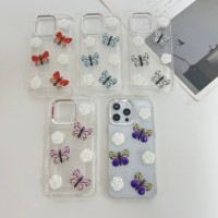 Accessoire de téléphone fleur mignonne injection de colle motif papillon cadre électrolytique étui de téléphone antichoc pour iPhone 16 Pro max