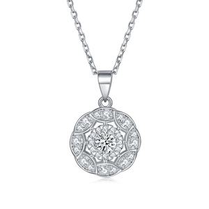 Flower Leaf Shape Sterling <b>Silver</b> Charm Pendant <b>Necklace</b> with Zircon Rhodium Plated Claw Setting-Gift - Product Image 1