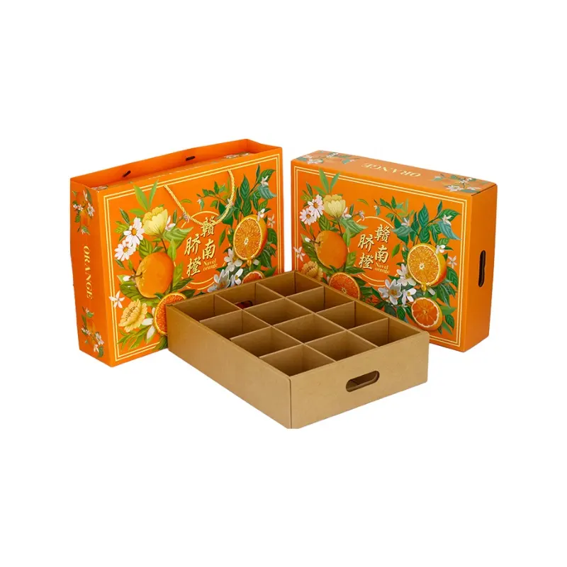 صندوق تعبئة مضلع مخصص مطبوع يحتوي على برتقالي وأفوكادو وكرز والعنب والمنقوش والمانجو والكيوي وفاكهة التنين والفاكهة الطبيعية
