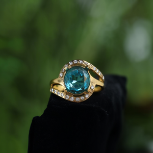 Fashion <b>Ring</b> 316L Stainless Steel PVD Gold Plating Blue Gemstone <b>Statement</b> Jewelry - Product Image 3