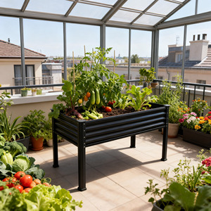 金属製の庭用ベッド上げプランターボックス脚付き野菜用ハーブ花パウダーコーティング鋼上げ庭用ベッド - Product Image 5