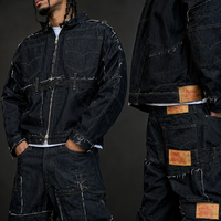 Ensembles de jeans en denim brodés surdimensionnés personnalisés pour hommes, style streetwear, en denim épais