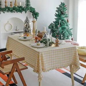圣诞新设计现代桌子盖100% 棉纱染色格子真菌边缘桌布婚礼花园装饰桌布