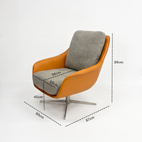 Fauteuil d'appoint pivotant moderne de style nordique en cuir PU avec coussin en tissu et base en acier inoxydable pour projet de bureau