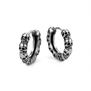 Pendientes de aro con diseño de esqueleto punk en aleación chapada en plata antigua, joyería de moda unisex para hombres y mujeres, tamaño de 10 mm - Product Image 1