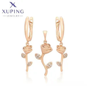 Xuping anting-anting warna emas 18K, set perhiasan elegan modis, serbaguna untuk wanita