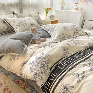 Mùa Xuân Và Mùa Thu Polyester Dày Frosted Bốn Mảnh Đặt Polyester Tấm Ga Giường Quilt Bìa Ba Mảnh Bộ Đồ Giường Bộ - Product Image 5