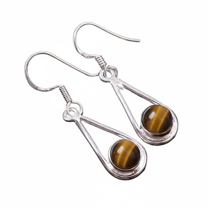 Boho Style Tiger Eye Gemstone 925 Solid Sterling Silver <b>Dangle</b> <b>Earrings</b> for Women and Girls Best Design for Wedding Jewelry - Product Image 1