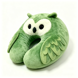 Almohada de cuello Green Owl, almohada de viaje suave de felpa en forma de U con alas bordadas y ojos grandes, soporte para el cuello para niños en avión/coche - Product Image 2