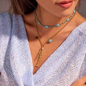 Collar Boho de Piedra Natural con Forma de Pez, Acero Inoxidable Chapado en Oro, Joyería Inspirada en el Océano con Cuentas de <span class=keywords><strong>Turquesa</strong></span> y Ojo de Tigre para Mujer - Product Image 1
